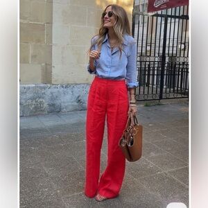 Flying Tomato Red Wide-Leg Pants